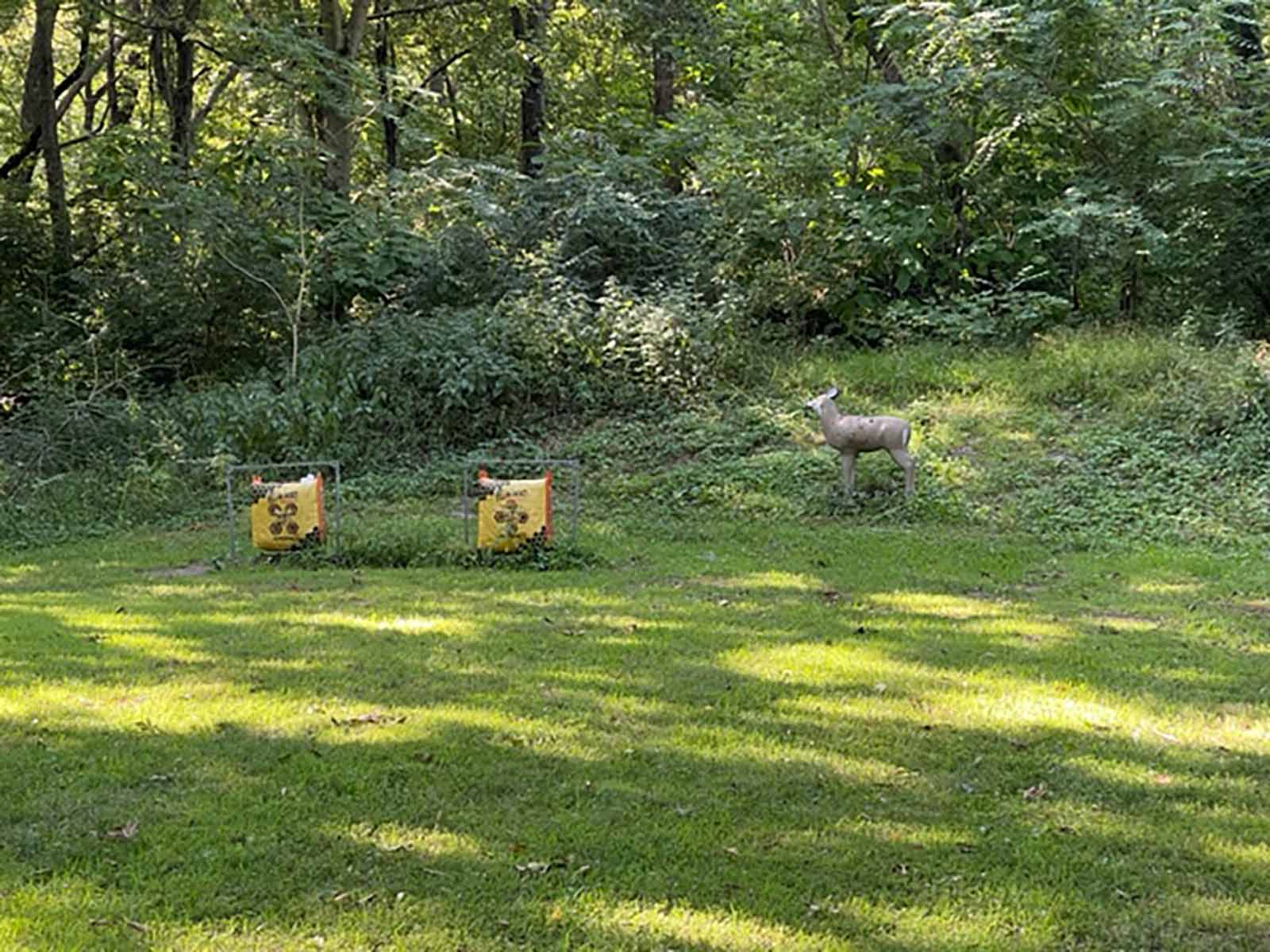 yellow targets and a deer target the archery range