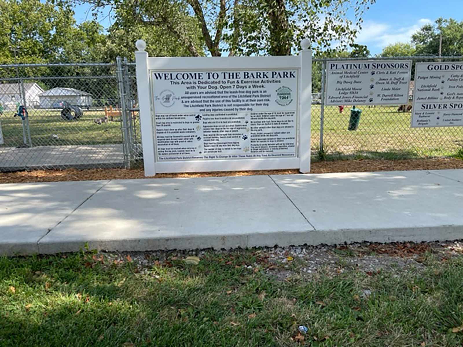 welcome sign at the Bark Park