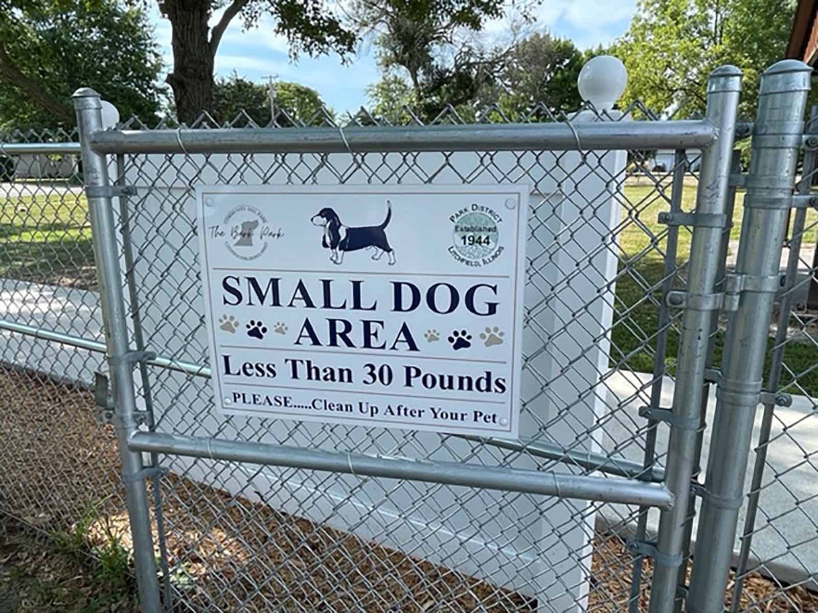 small dog area sign at the Bark Park
