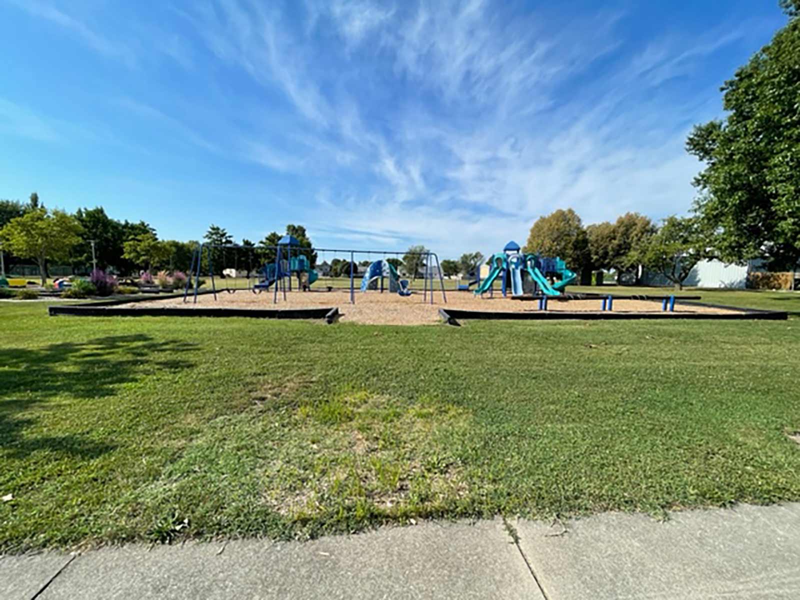 wide view of playground equipment at Davis Park