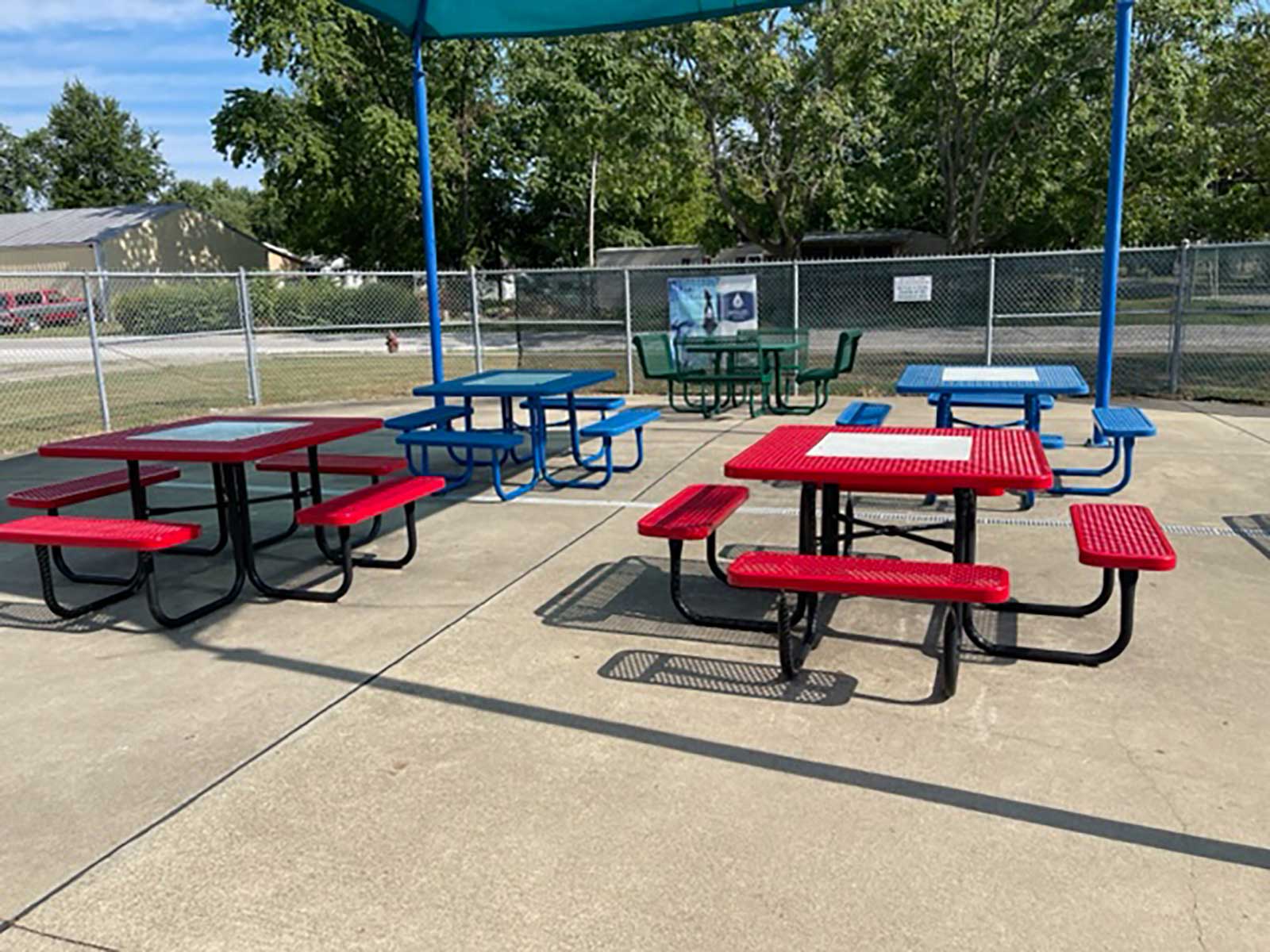 tables at Memorial Pool