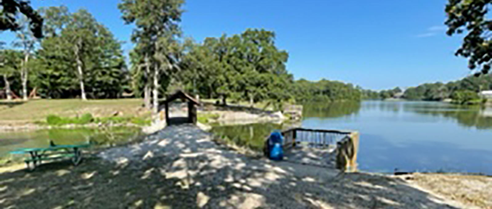 bridge and water lookout over lake at Walton Park